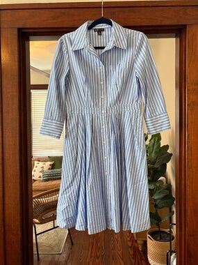 JNY Jones New York Blue & White Striped Shirt Dress - Size 6